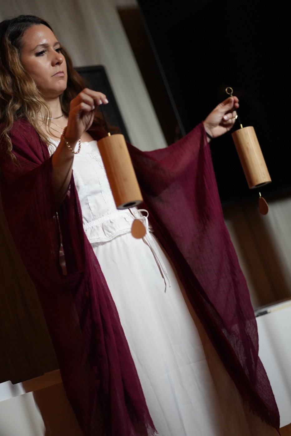 Erin Eber leading a sound frequency ceremony